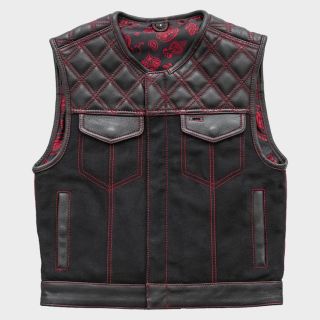 Black & Red Men's Stinger Hunt Club Leather Motorcycle Vest