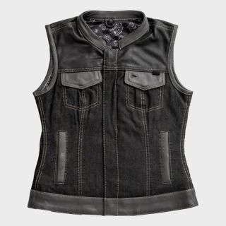 Women's Guardian Club Style Leather Denim Vest
