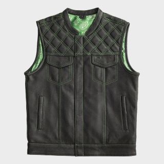 Mens Hunt Club Diamond Quilted Whaler Green Paisley Leather Denim Style Vest