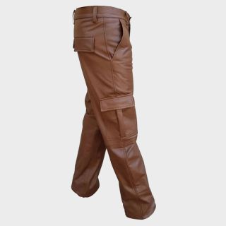 Men's Real Brown Leather Motorbike Pant Biker Jeans 6 Pocket Trouser For Men's | Personalized Gift for Men