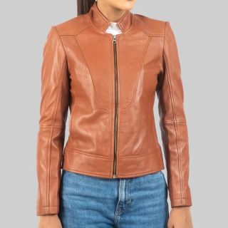 Aileen Women’s Brown Leather Biker Jacket
