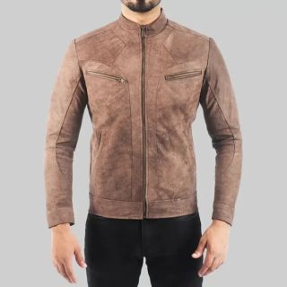 Allen MenGÇÖs Distressed Brown Leather Biker Jacket