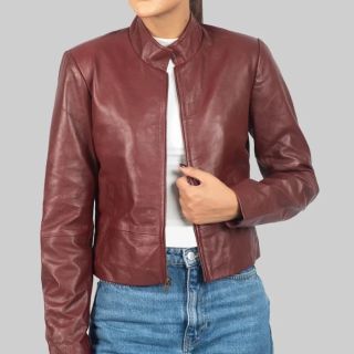 Amber Women’s Maroon Leather Jacket
