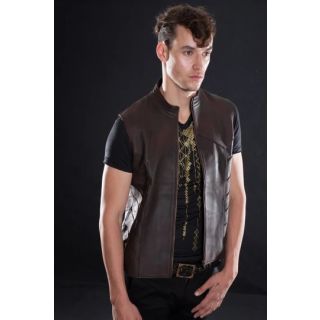 AMPHIBIAN Mens Motorcycle Biker Brown Leather Vest Concealed Carry