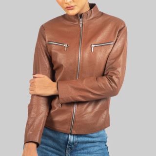 Anna Women’s Brown Leather Biker Jacket
