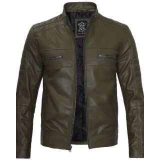 Austin Men Cafe Racer Dark Green Real Leather Jacket