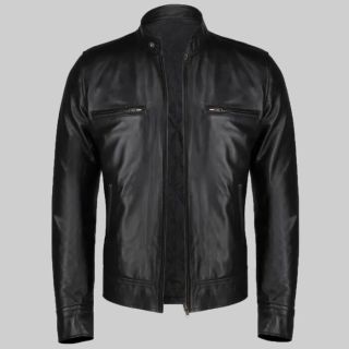 Basic Black Moto Cafe Racer Biker Leather Jacket