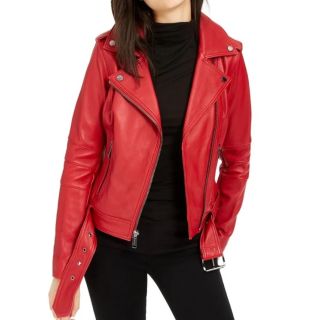 Biker Red Waist Length Leather Jacket