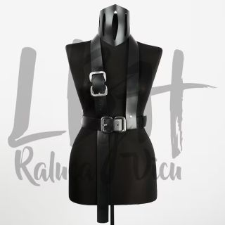 Black Leather Asymmetric Double Buckle Harness Waist Belt
