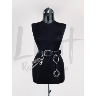 Black Leather Harness Belt with Chains and O Rings