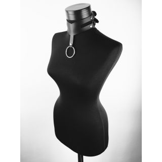 Harness Black Leather Choker with Dual Buckles and O-Ring Pendant