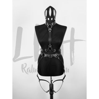 Black Leather Harness with Attached Garter like Straps
