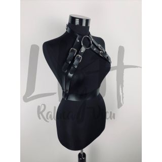 Black Leather Harness with Waist Belt and Choker