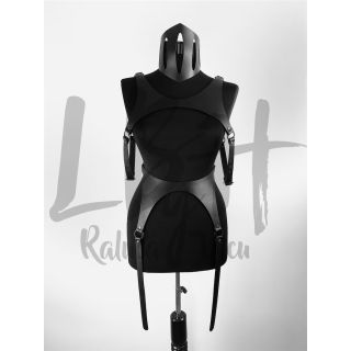 Black Leather Waist Belt Harness with Hanging Strips