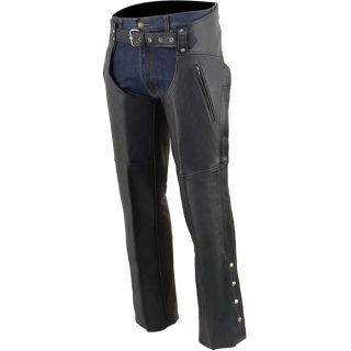 Black Premium Leather Chaps With Zipper Pocket