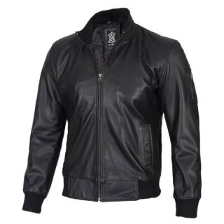 Black Real Cowhide Leather Bomber Jacket Mens