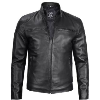 Black Real Leather Cafe Racer Jacket