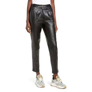 Black Straight Leg Leather Trousers For Women