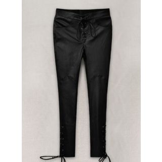 Black Stretch Cowboy Lace Up Leather Pants