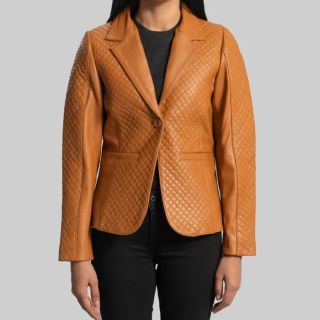 Blake Women’s Quilted Brown Leather Blazer
