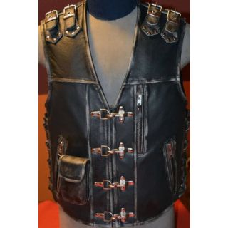 BLAZING FLAMES Mens Buckles Heavy Cowhide Leather Vintage Distressed Motorcycle Biker Concealed Carry Leather Vest