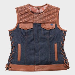 Women's Club Style Leather Denim Vest
