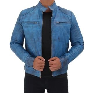 Blue Leather Lambskin Jacket