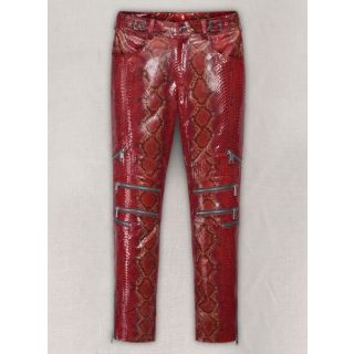 Bold Red Python Electric Zipper Mono Leather Pants