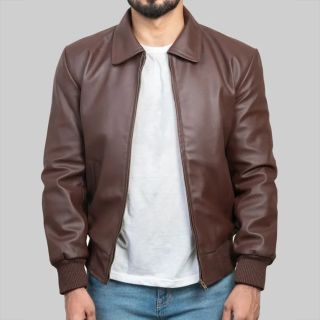 Brent Brown Bomber Pu Leather Jacket For Men