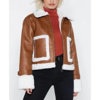 Brown Cropped Aviator Leather Jacket