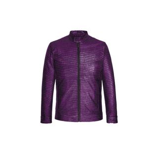 Cafe Racer Purple Croc Textured Real Leather Biker Jacket
