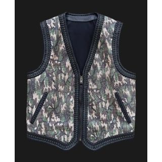 Camo Printed Embossed Leather Vest Mens Motorcycle Concealed Carry Leather Vest