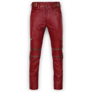 Cherry Red Electric Zipper Mono Leather Pants