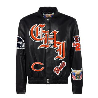 CHICAGO BEARS FULL LEATHER OLD ENGLISH JACKET Black