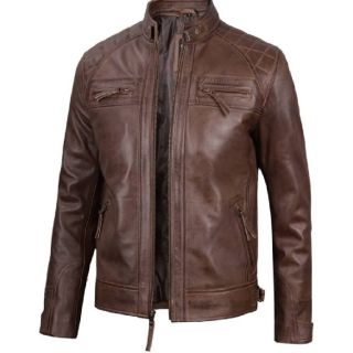 Chocolate Brown Cafe Mens Leather Motorcycle Jacket