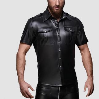 Mens Leather Buttoned Up Shirt
