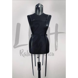Classy Black Leather Foot Harness with Hanging Strips
