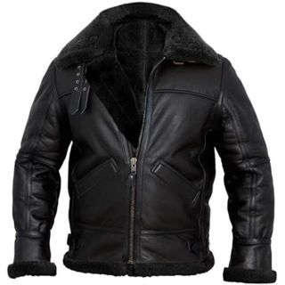 Cockpit Pilot RAF Aviator B3 Military Bomber Black Leather Jacket with Real Sheep Shearling