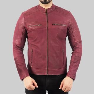 Colin MenGÇÖs Burgundy Distressed Leather Biker Jacket