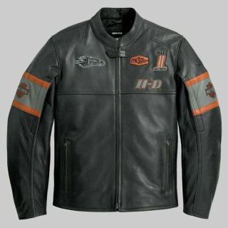Cowhide Handmade H-D Raceway Eagle Leather Jacket with Vents