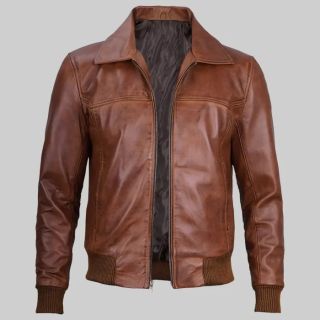 Craig Mens Brown Bomber Distressed Leather Jacket