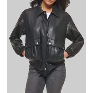 Dana WomenGÇÖs Black Leather Varsity Jacket