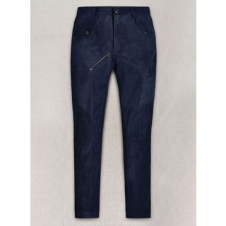 Dark Blue Suede Leather Cargo Jeans - Style 