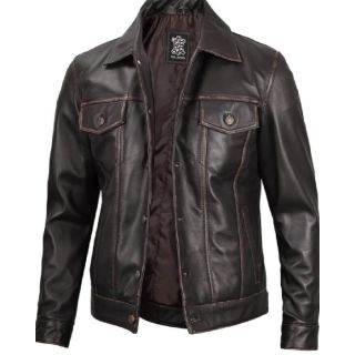 Dark Brown Leather Trucker Jacket Mens