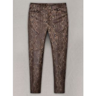 Dark Brown Python Leather Jeans Style