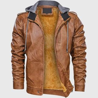 David MenGÇÖs Distressed Brown Hooded Leather Jacket