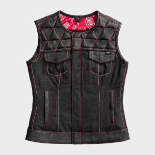 Women’s Club Style Motorcycle Leather Denim Vest