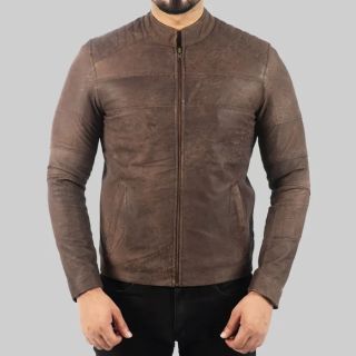 Dennis MenGÇÖs Distressed Dark Brown Leather Biker Jacket