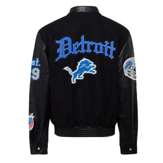 DETROIT LIONS WOOL & LEATHER OLD ENGLISH VARSITY JACKET Black &  Black