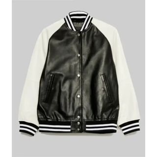 Diana WomenGÇÖs Black and White Leather Varsity Jacket